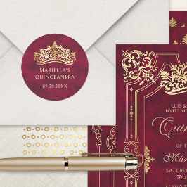 Rode Tiara kroon Elegante Quinceanera Ronde Sticker