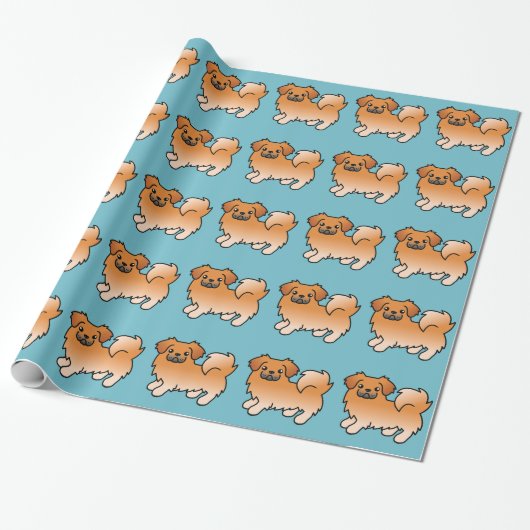 Rode Tibetaanse Spaniel Cartoon Hond Cadeaupapier (Uitgerold)