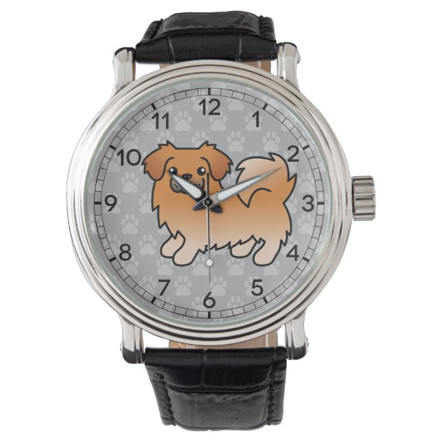 Rode Tibetaanse Spaniel Cartoon Hond Horloge (Voorkant)