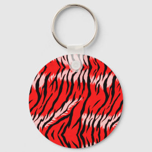 Rode Tijger Dierenhuid Patroon Ontwerp Sleutelhanger