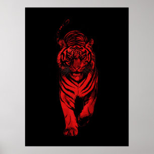 Rode Tijger Illustratie – Krachtige Grafische Dier Poster