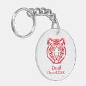 Rode Tijger Mascotte Afstuderen Sleutelhanger (Voorkant Links)