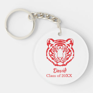 Rode Tijger Mascotte Afstuderen Sleutelhanger