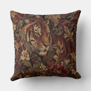 Rode Tijger Vintage Bloemige Botanische Tijger Kussen