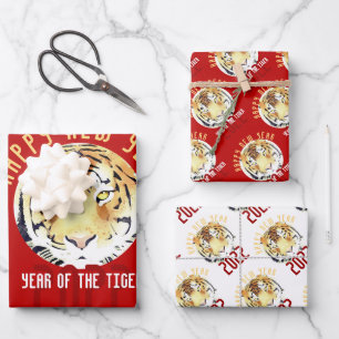 Rode tijger Waterverf Chinees nieuwjaar 2022 Inpakpapier Vel