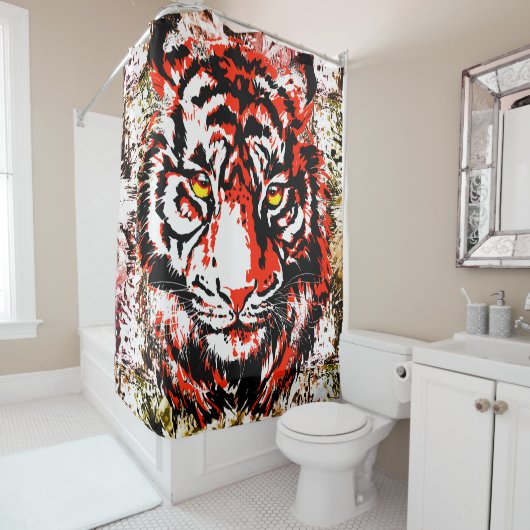 Rode tijgerkop - Tiger Shower Curtain Douchegordijn (In situ)