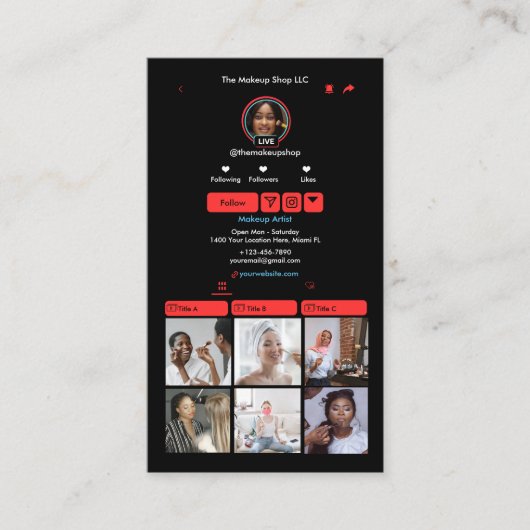 Rode TikTok Social Media QR Code Visitekaartje (Voorkant)