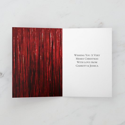 Rode Tinsel Gouden Glitter Kerstboom Kaart (Binnen)