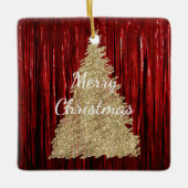 Rode Tinsel Gouden Kerstboom Keramisch Ornament (Voorkant)