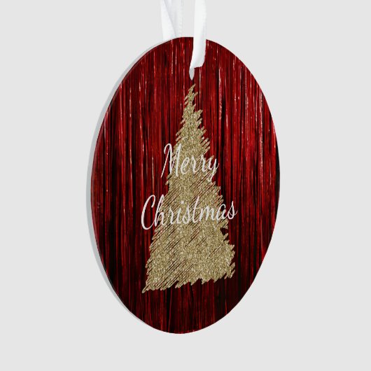Rode Tinsel Gouden Kerstboom Ornament (voorkant)