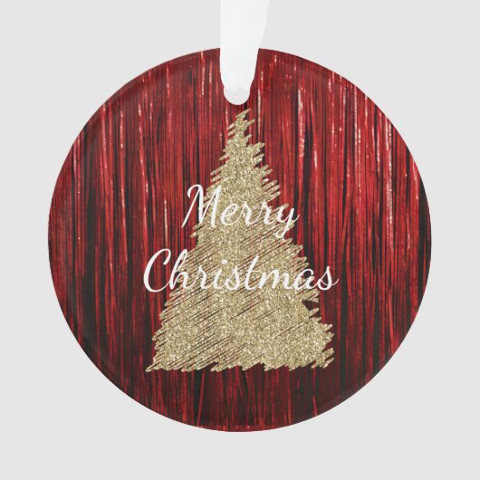 Rode Tinsel Gouden Kerstboom Ornament (voorkant)