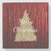 Rode Tinsel Gouden Kerstboom Stenen Onderzetter (Voorkant)