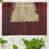 Rode Tinsel Gouden Kerstboom Theedoek (Gevouwen)