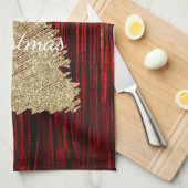 Rode Tinsel Gouden Kerstboom Theedoek (Quarter Fold)