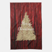 Rode Tinsel Gouden Kerstboom Theedoek (Verticaal)