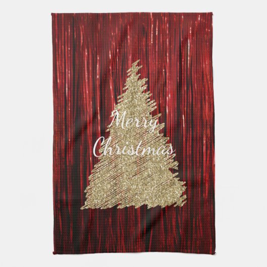 Rode Tinsel Gouden Kerstboom Theedoek (Verticaal)