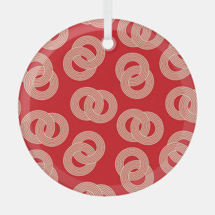 Rode tinten, met elkaar verbonden gestreepte ringe glas ornament