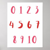 Rode tinten nummers nul tien 0 10 Docent Kinder ka Poster (Voorkant)
