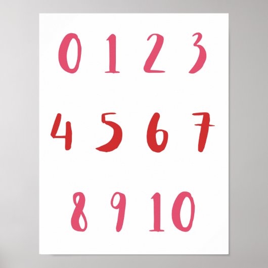 Rode tinten nummers nul tien 0 10 Docent Kinder ka Poster (Voorkant)