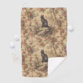 Rode Toile Chinoiserie Kat Damast Golfhanddoek (Insitu)