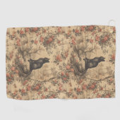 Rode Toile Chinoiserie Kat Damast Golfhanddoek (Horizontaal)