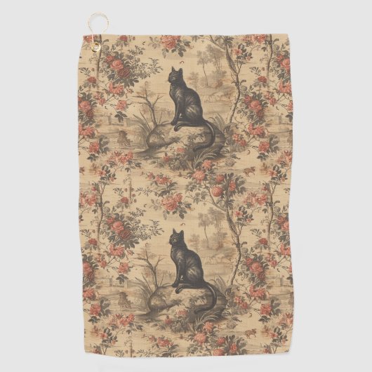Rode Toile Chinoiserie Kat Damast Golfhanddoek (Voorkant)