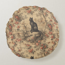 Rode Toile Chinoiserie Kat Damast Rond Kussen