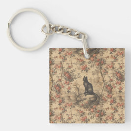 Rode Toile Chinoiserie Kat Damast Sleutelhanger