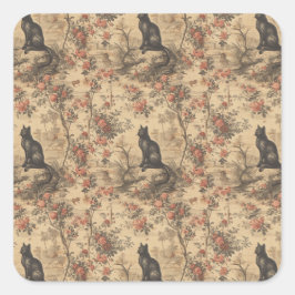Rode Toile Chinoiserie Kat Damast Vierkante Sticker