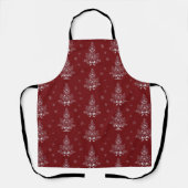 Rode Toile De Jouy Coquette Kerstblad Schort (Voorkant)