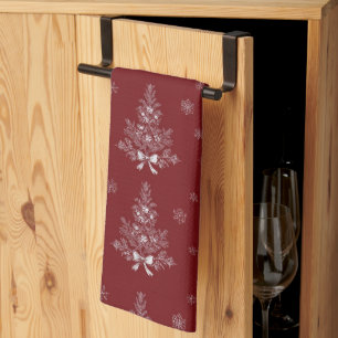 Rode Toile De Jouy Coquette Kerstblad Theedoek