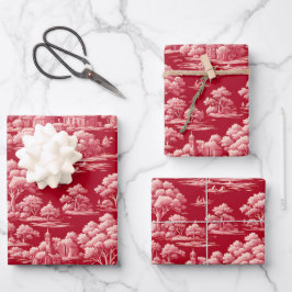 Rode Toile de Jouy Inpakpapier Vel