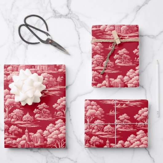 Rode Toile de Jouy Inpakpapier Vel (Voorkant)