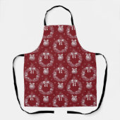 Rode Toile De Jouy Kerstkrans en Ornament Schort (Voorkant)