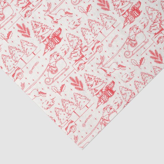 Rode Toile de Jouy Moderne Kerstscènes Tissuepapier (Detail)