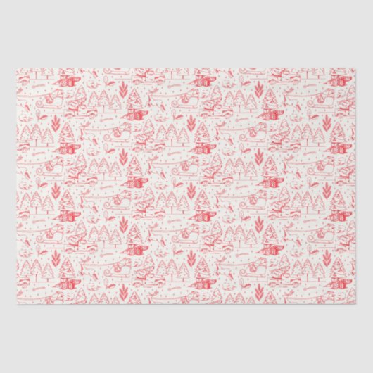 Rode Toile de Jouy Moderne Kerstscènes Tissuepapier (Voorkant)