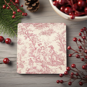  rode Toile de Jouy paar gedrukt Stenen Onderzetter