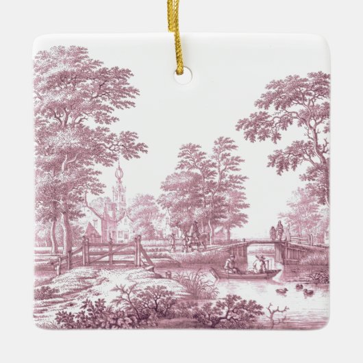 Rode Toile  Franse Pastoral Bridge Boat Keramisch Ornament (Voorkant)