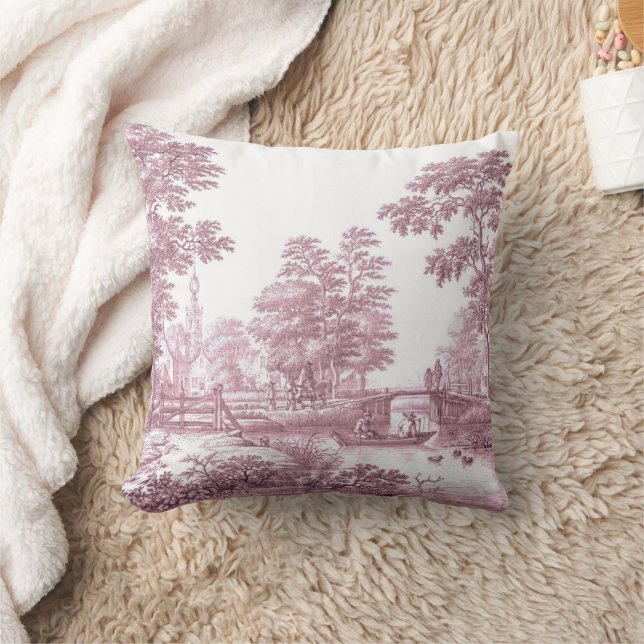 Rode Toile  Franse Pastoral Bridge Boat Kussen (Deken)