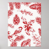 Rode toile kerst vogel en dennenboom poster (Voorkant)