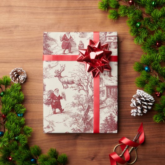 Rode Toile Kerstman Vintage Cadeaupapier (Feestdagen Geschenken)