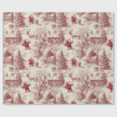 Rode Toile Kerstman Vintage Cadeaupapier (Vlak)