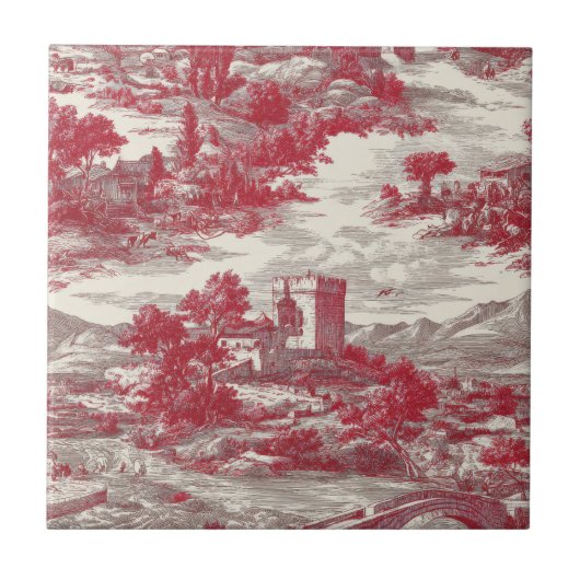 Rode Toile Landschapscene Tegeltje (Voorkant)