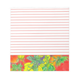 Rode tomaten Basil Herbs Waterverf Rood gelijnd Notitieblok