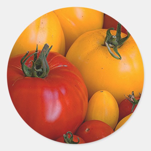 Rode tomaten, geeltomaten ronde sticker (Voorkant)