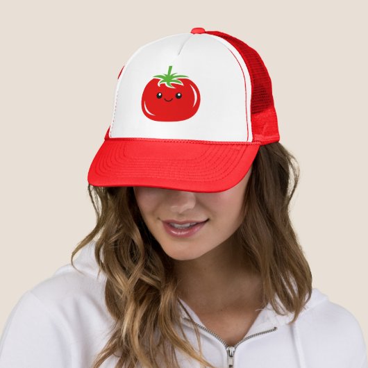 Rode tomatengezicht kwawaii truckerhoed trucker pet (In situ)