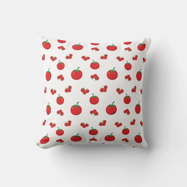 Rode tomatenpatroon op wit kussen (Voorkant)