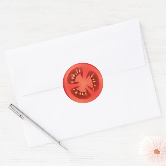 Rode tomatenschijf ronde sticker (Envelop)