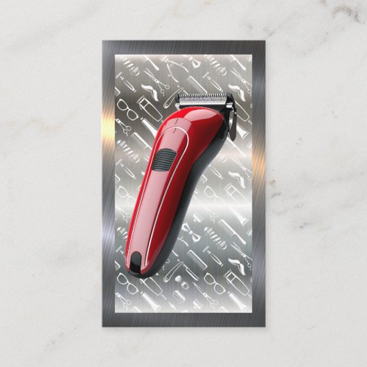 rode tondeuse | kapper patroon | metalen rand visitekaartje (Voorkant)