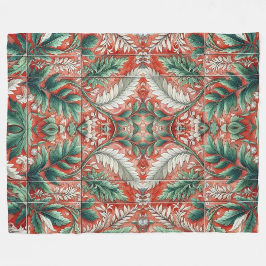 Rode Tone Tegel stijl gebladerte ontwerp Fleece Deken (Voorkant (Horizontaal))